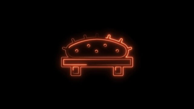 Glowing neon outline of bread on cutting board over black background illustration