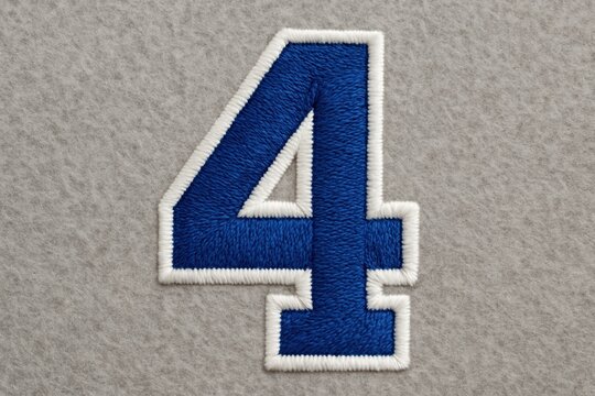 Stitched number patch four on felt background detailed thread texture isolated