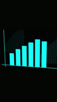 Abstract background seamless animated cyan bar graph chart vertical video. Business finance growth decline animated cyan bar chart vertical video loop.