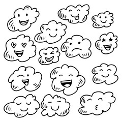 Set of cute cartoon clouds in different emotions. Vector illustration for your design