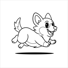 Cute corgi dog running coloring book