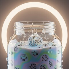 Artistic Glass Jar with Colorful Seed Drink and Ring Light