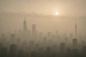 Hazy city skyline under smoggy sky concept for air pollution climate and global warming
