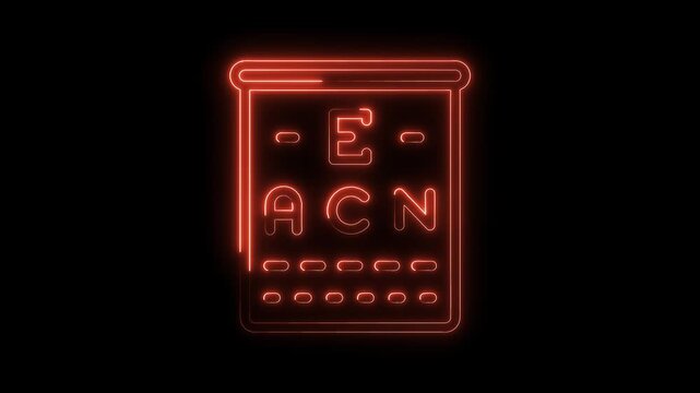 Eye exam chart with neon outline animation on black background for healthcare concepts