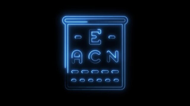 Glowing neon eye test chart animation vision health medical exam optometry