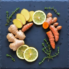 Fresh Ginger Turmeric Lemon Thyme for Health