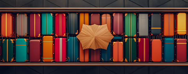 Luggage Conveyor Concept. Colorful books arranged in an artistic display with a central design.