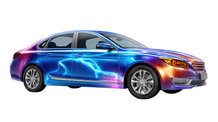 Fototapeta premium Vibrant Sedan with Dynamic Paint: A sleek, modern sedan showcasing an innovative design with striking dynamic paint.