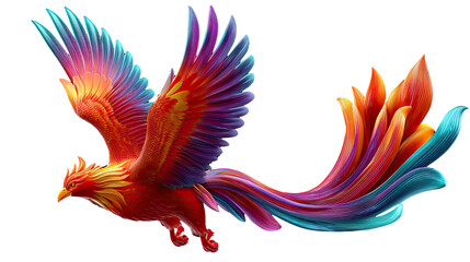 Obraz premium Phoenix Ascent: A vibrant phoenix rises majestically, its colorful plumage ablaze with fiery hues and elegant details. Capturing resilience, transformation, and everlasting life. 