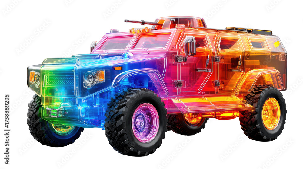 Wall mural prismatic armored vehicle: a captivating display of military technology, with a multicolored armored