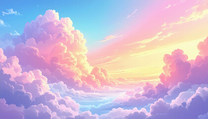 Dreamy sunset with soft clouds and a beautiful sky transitioning through pastel colors