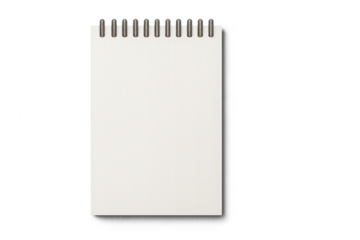 Top view spiral notepad with soft drop shadow isolated on transparent background