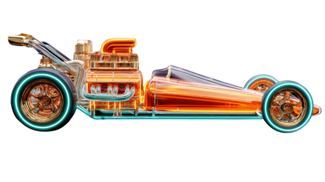 Chrome Hot Rod Fantasy: A stunning chrome hot rod, gleaming with intricate detail and a captivating neon glow. This unique vehicle embodies the spirit of speed and futuristic design.