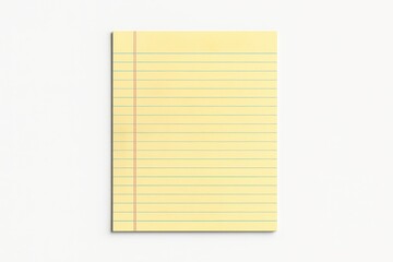 Yellow legal pad sheet perfectly isolated on white with crisp lines and subtle shadows