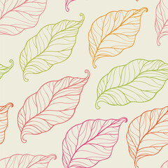 Obraz premium Seamless pattern of stylized leaves in pink green and orange