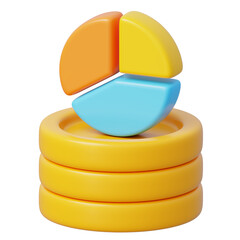 Pie chart atop golden coins represents financial analysis and growth