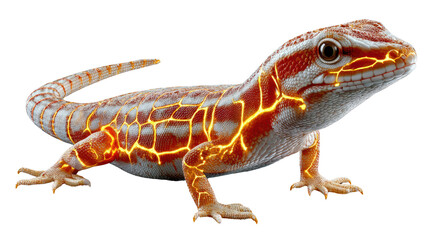 Obraz premium Mystical Lizard with Glowing Markings: A mesmerizing illustration of a lizard, radiating an aura of otherworldly energy. With detailed textures and vibrant glowing lines.