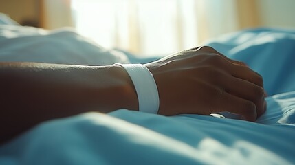 Hospital patient's wrist with an identification band.