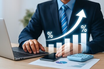 Boost your business with data-driven insights presented by confident financial expert analyzing growth charts and graphs for success and revenue gains