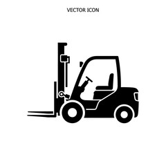 A minimalistic black and white illustration showcasing a robust forklift design