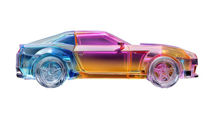 Fototapeta premium Crystal Car: A sleek, transparent sports car showcases an alluring display of color and design. The car's futuristic elements highlight luxury, transportation and motion.