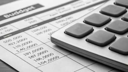 financial freedom independence strategy value concept. Budget sheet with calculator showing financial planning details.
