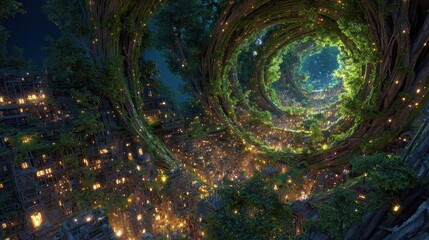 A large tree with many lights in it