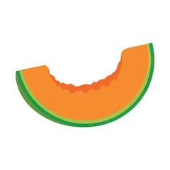 Simplified graphic depiction of a cantaloupe slice displaying vibrant color contrasts and textures