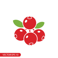 Stylized cranberry cluster illustration with vibrant red berries and green leaves element