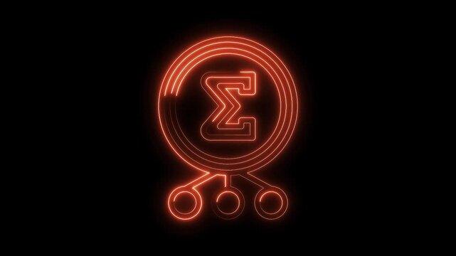 Glowing sigma symbol with network node connection on black background animated design