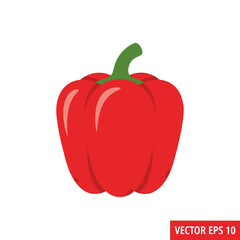 Vibrant single red bell pepper illustration against clean white backdrop simple style