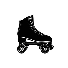 Monochrome silhouette depicting a vintage roller skate design for retro illustration