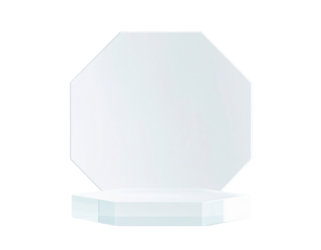 Blank glass octagon award trophy on a stand.