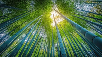 Lush bamboo grove reaching for the bright sunlight