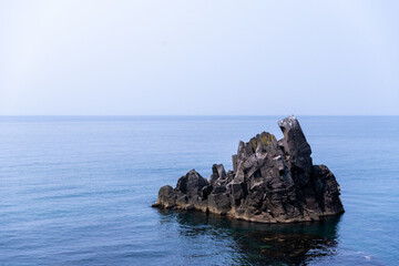 A seaside with a large rocky sea