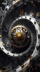 Metallic spiral gearwork, ornate