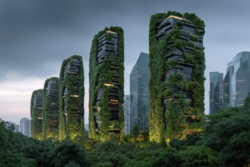 Obraz premium Verdant skyscrapers in a city skyline
