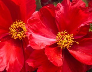 Close-up of Vibrant Red Flowers with Yellow Stamen in Full Bloom