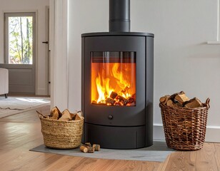 Fireplace with wood in cozy room