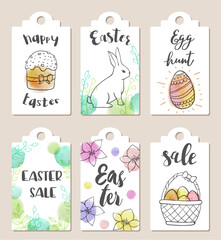 Six Easterthemed gift tags with watercolor accents