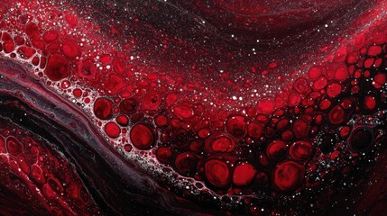 Abstract Red Swirl with Bubbles and Textures in Dark Background