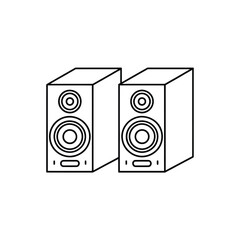 Pair of outline drawing of stereo speakers on a white background