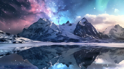 Obraz premium Snowy mountains under starry sky