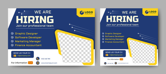 Hiring Recruitment banner web page and social media post template. vector