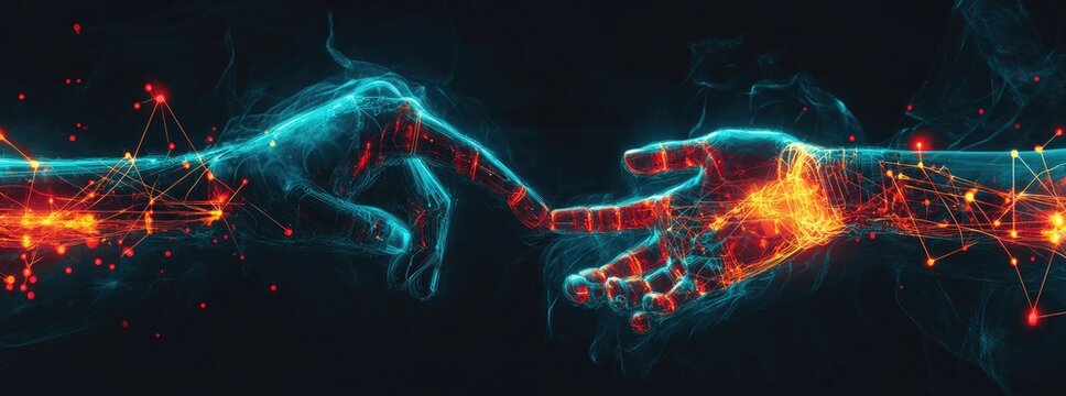 Abstract glowing hands connecting