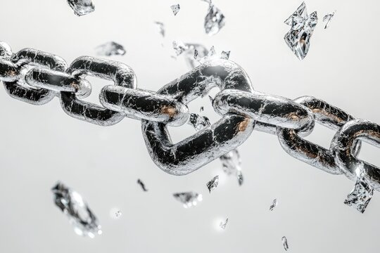 Shiny chain link breaking into fragments