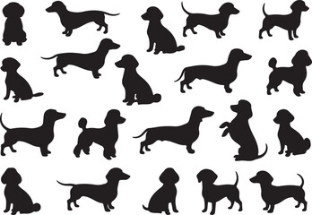 Playful Poodles and Dachshunds Silhouette Set: A delightful collection of charming poodle and dachshund silhouettes showcases the adorable breeds in various poses.