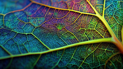 Intricate Veins and Textures of a Colorful Leaf Surface Captured in Close-Up Detail