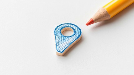 Bright Crayon Sketch of GPS Marker with Colorful Pencil Accent