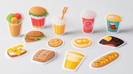 Colorful Fast Food Stickers Laid Out in Knolling Style Arrangement